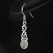 Ethnic Spiral Sterling Silver Earrings w/ Labradorite Stone, ep175